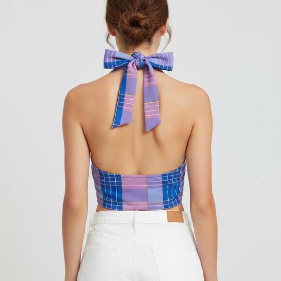 Plaid Halter Crop Top By Paper + Tee In Multicolor - Picture 2 of 4